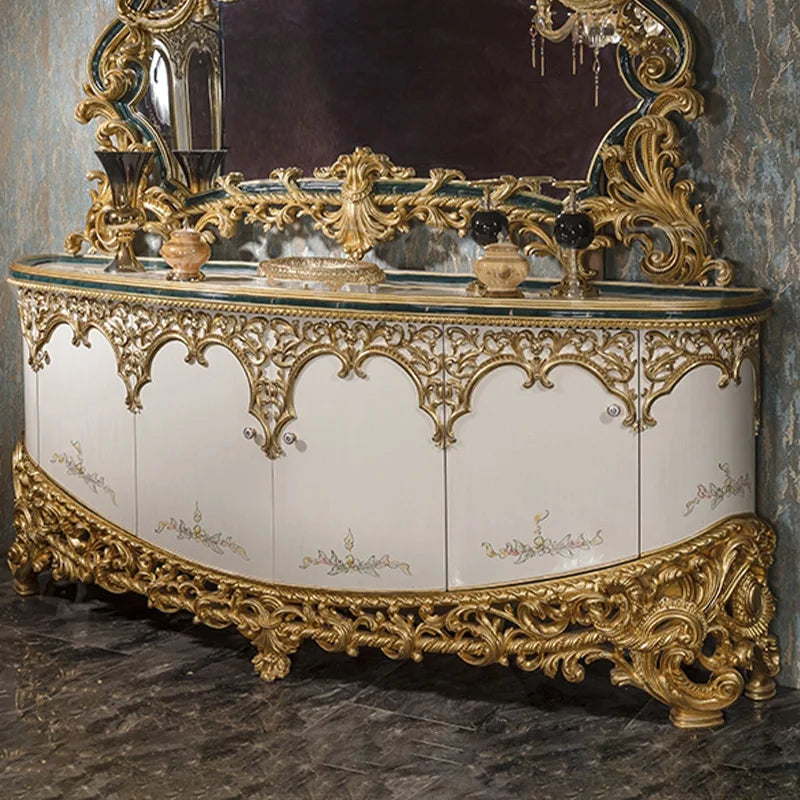 Upscale Royal Luxury Restaurant Furniture Set Custom Classical Wooden Gold Leaf Dining Table