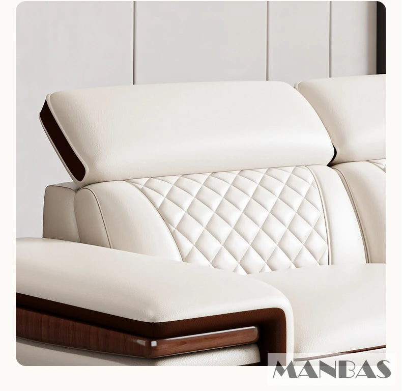 MINGDIBAO Premium Italian Genuine Leather Sofa Set for Living Room with Adjustable Headrests, Bluetooth Speaker, Wireless Charge