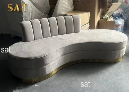 -Luxury Living Room Gold Stainless Steel Curved Sofa Velvet Upholstered Hotel Home Sofa