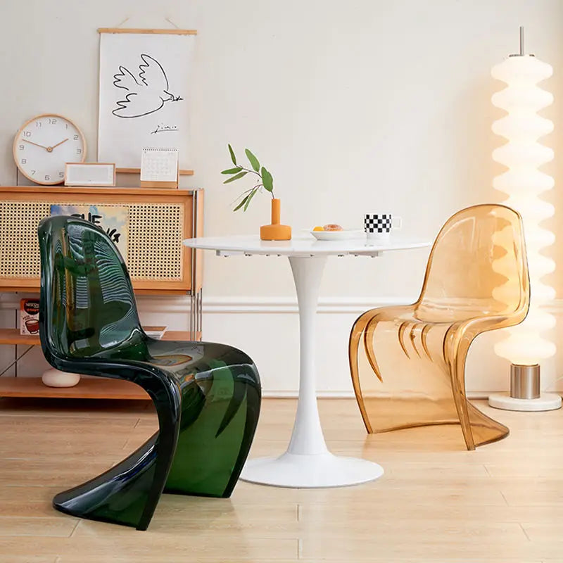 Elegant Clear Plastic Chair with Acrylic Backrest for Living Room Dining Stylish S Shaped Transparent Plastic Dining Stool
