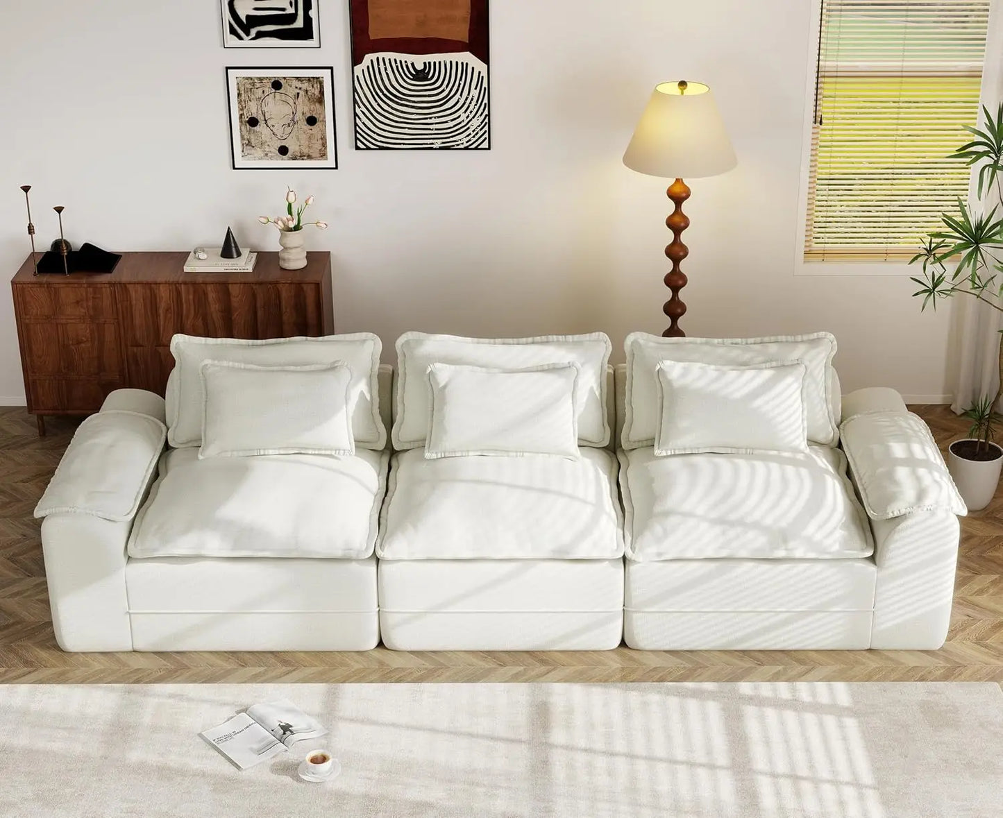 120in Modular Sectional Sofa Deep Seat Removable Cover Living Room 3-Seater Blue Grey Customized