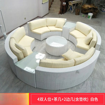 ZYH outdoor round rattan sofa combination leisure villa semi-circular rattan chair sofa