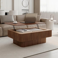 Lift Top Coffee Table For Living Room, Accent Fluted Coffee Table With Storage, Modern Solid Wood Veneered Rectangle Center Tea