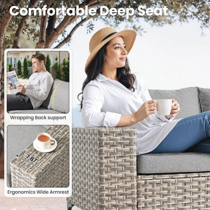 8 Pieces Patio Furniture Set Outdoor Sectional Sofa Couch with Rocking Swivel Chairs Deep Seat Chaise Comfy Cushions, Mode