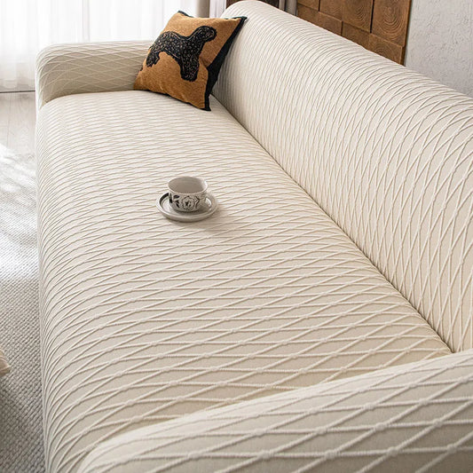 High-End Solid Stretch Sofa Cover Diamond Grid Jacquard Elastic Couch Slipcover Easy-Care Furniture Protector for Living Room