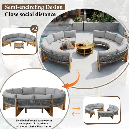 6-person outdoor seating set, outdoor furniture set, garden sofa with seat cushion and coffee table