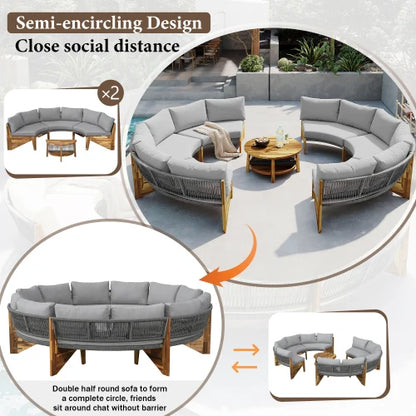 6-person outdoor seating set, outdoor furniture set, garden sofa with seat cushion and coffee table