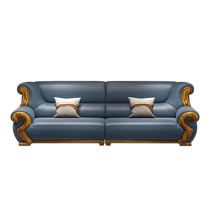 New Chinese ebony leather sofa combination first layer cowhide high-end villa living room modern solid wood sofa furniture