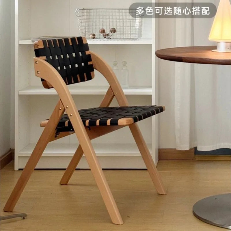 MOMO Retro Solid Wood Dining Chairs Home Living Rooms Saddle Leather Folding Chairs Dining Chairs Wabi Sabi Style Backrest Chair
