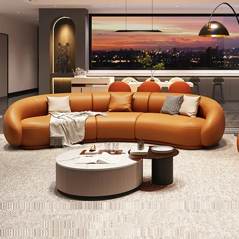 Curved Luxury Couches Unique Vintage Comfortable Italian Modern Puffs Sofa Leather Solid Wood Divano Letto Living Room Furniture