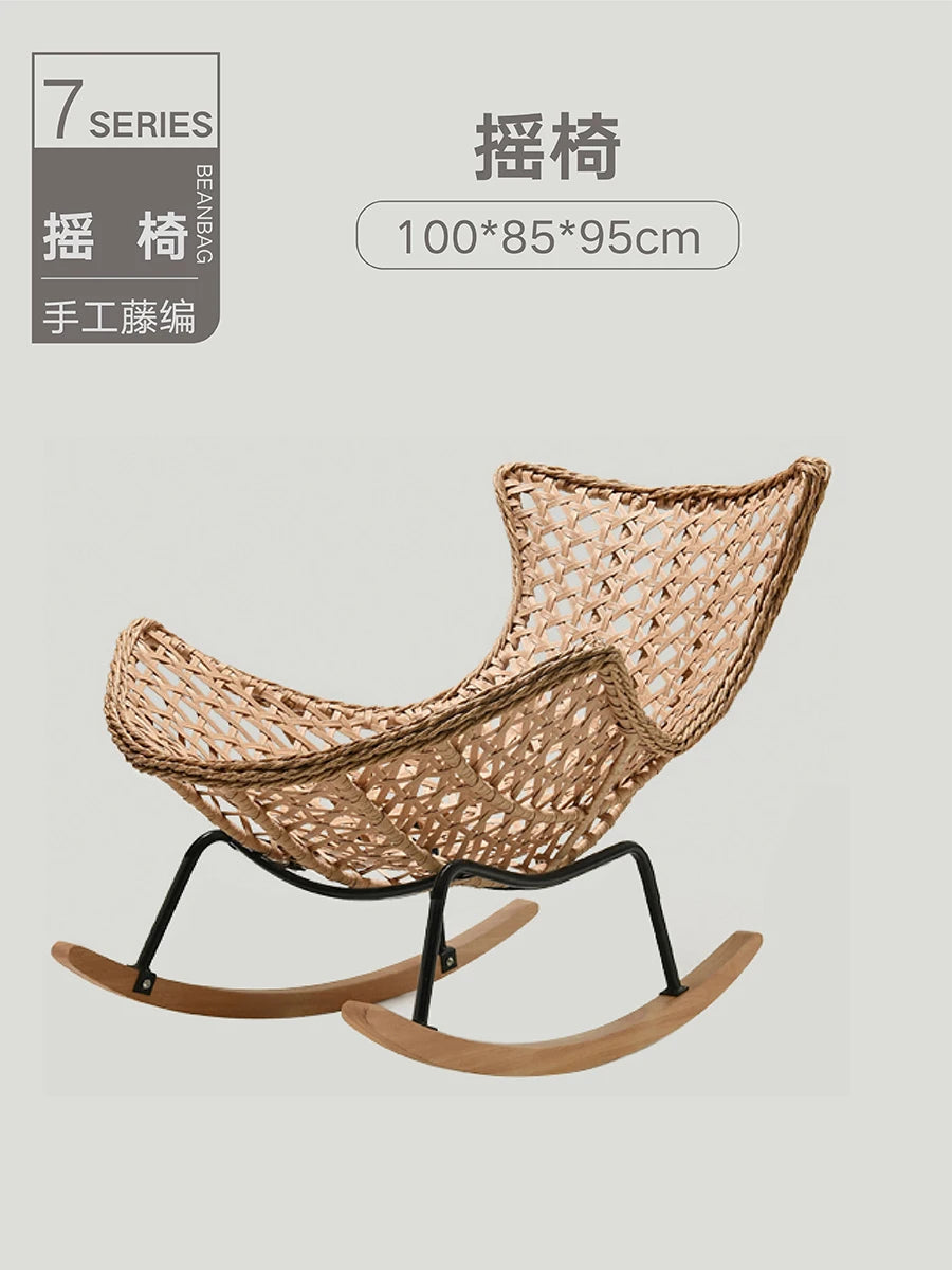 Woven Rattan Rocking Chair for Balcony Lazy Sofa with Comfortable Cushion Leisure Swivel Chairs for Living Room Lobster Chairs