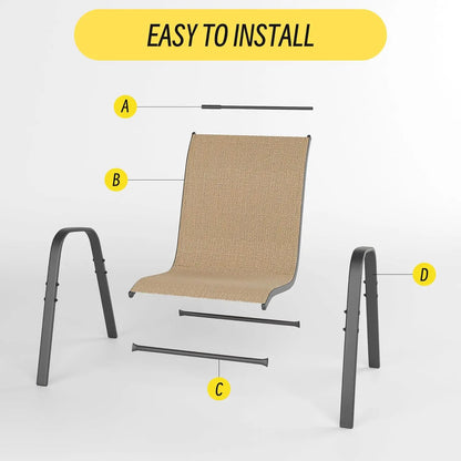 Patio Chairs Set of 4, Stackable Outdoor Dining Chairs Set with Breathable Seat Fabric, All-Weather Powder-Coated Metal