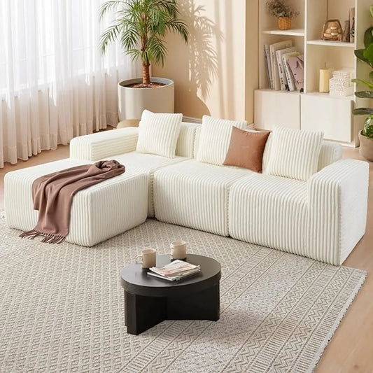 Boneless Cloud Modular Sofa with Memory Foam | L-Shaped Corduroy Couch | Chaise Lounge & Modern Upholstered Sofa