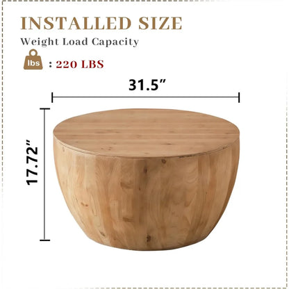 31.50" Vintage Style Bucket Shaped Coffee Table, Drum Coffee Table for Office, Dining Room and Living Room