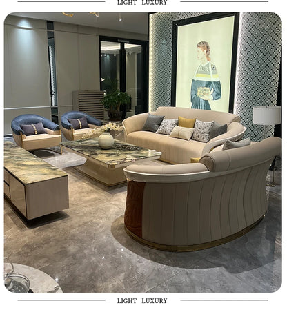 *Italian light luxury leather sofa post-modern model room large apartment high-end