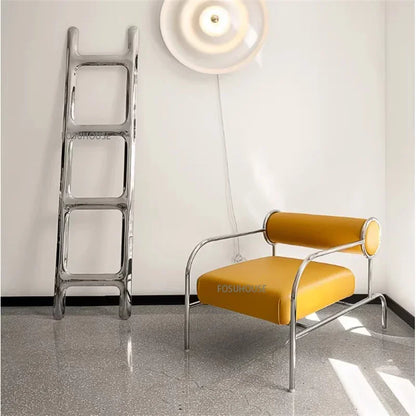 Modern Simple Living Room Chair Nordic Designer Stainless Steel Single Sofa Chair Bedroom Leisure Backr Armchair Home Furniture