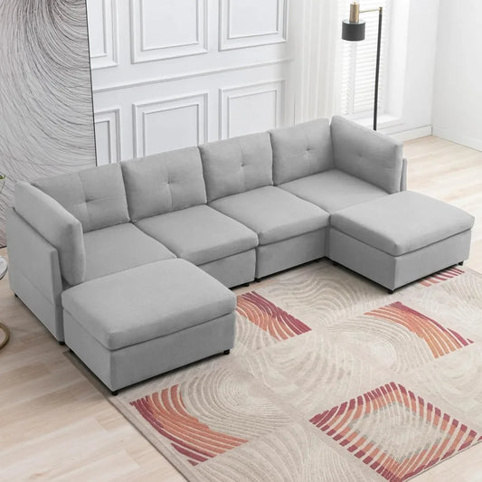 Cloud Modular Sectional Sofa with 2 Storage Ottomans 160.6" Down Filled Comfort U Shaped Sofa Minimalist Wide Deep Seat Couch