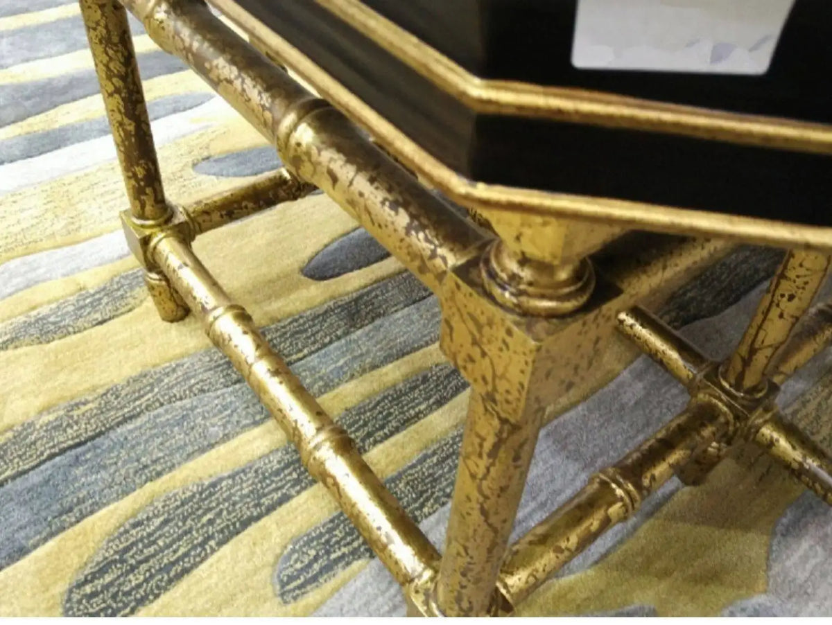 Xx French European Style Country Style Sticker Gold Foil Hand Painted Dark Black Brown Octagonal Tray Shape Coffee Table