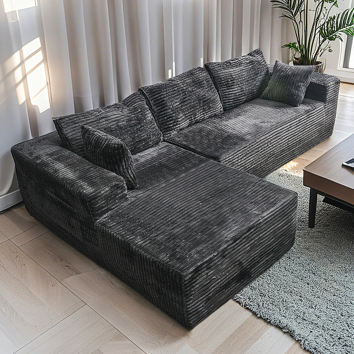 Sofa Relax in Comfort  Cloud-Like Corduroy Sectional Sofa with Chaise and Built-In Storage