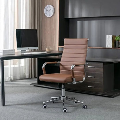 Home Office Chair Ribbed, Modern Leather Conference Waiting Room Chairs,Ergonomic Office Desk Chair, High Back Executive Compute
