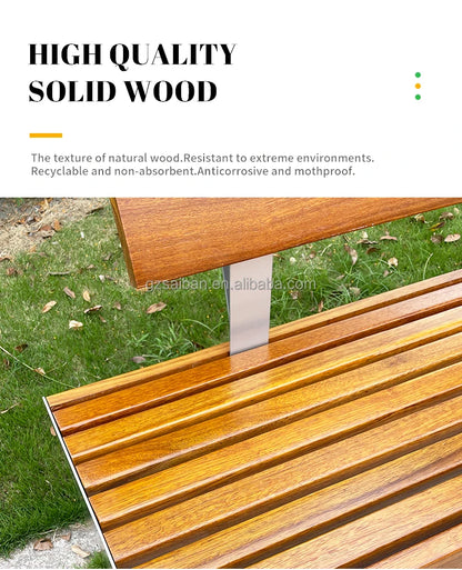 Banc urbain en métal au design moderne, mobilier de rue en bois pour parcs et lieux pour utilisation sur patio