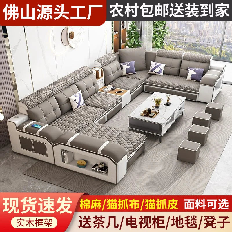 custom. [1856 People Collected] Simple Modern Large and Small Apartment Removable Fabric Sofa Set U-shaped Sofa Living Room Wash