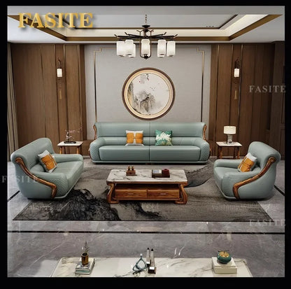 leather sofa new Chinese-style first-layer cowhide European-style solid wood living room corner combination villa