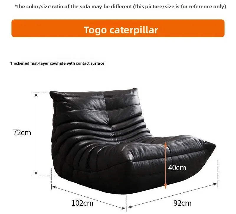 Caterpillar genuine leather lazy sofa modern style single chair suitable for tatami living room and balcony casual reading chair