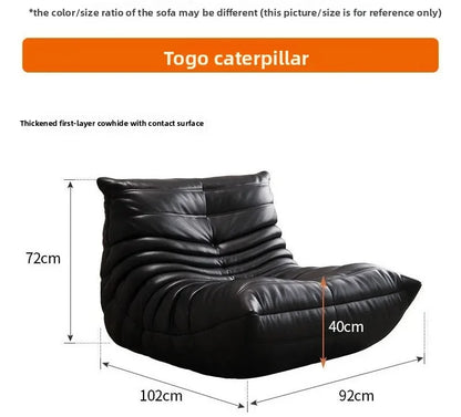 Caterpillar genuine leather lazy sofa modern style single chair suitable for tatami living room and balcony casual reading chair