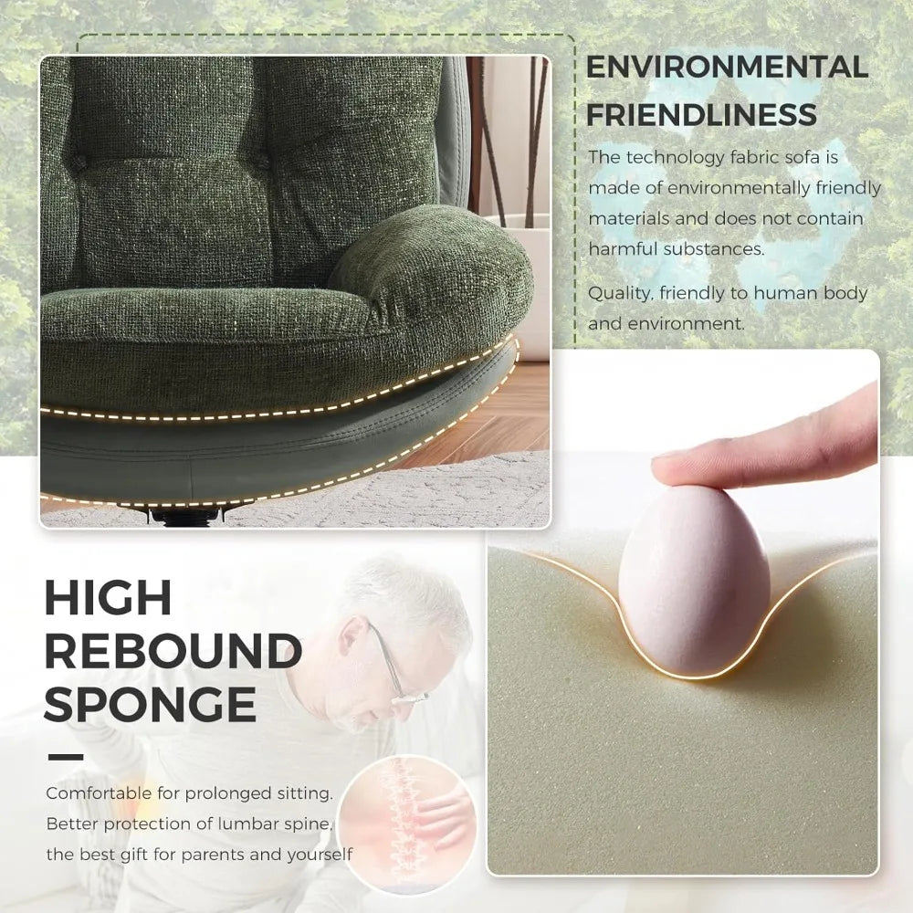 Rocking Swivel Accent Chair with Ottoman, 360° Oversized Metal Base Swivel Rocker Accent Chairs, Reclining Lounge Chair