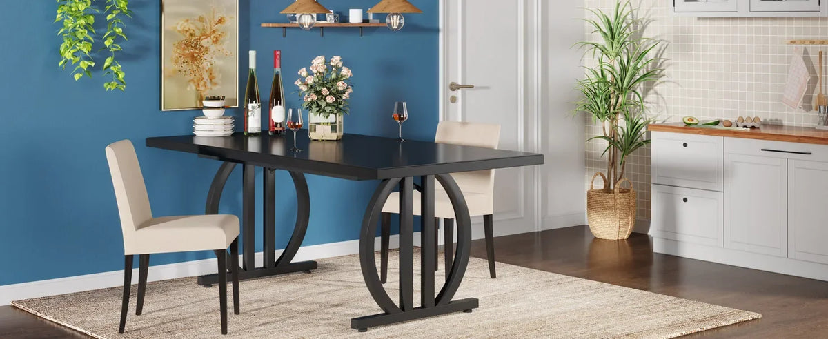 Tribesigns Dining Table for 4-6 People, 63-Inch Large Dinner Table with Heavy Duty Metal Frame, Modern Industrial Kitchen Table