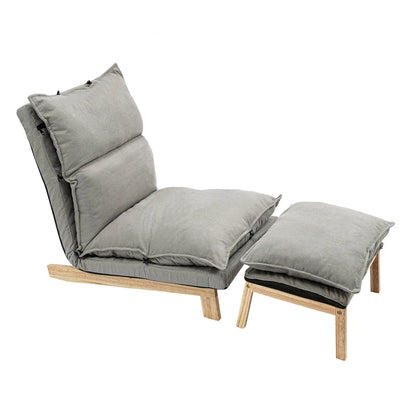 Lounge Chair, Single Lazy Sofa with Ottoman, Leisure Balcony Adjustable Recliner, 5-Position Adjustable Backrest, 330 lbs Capacity, Grey Cotton Linen + Sponge + Solid Wood + Steel