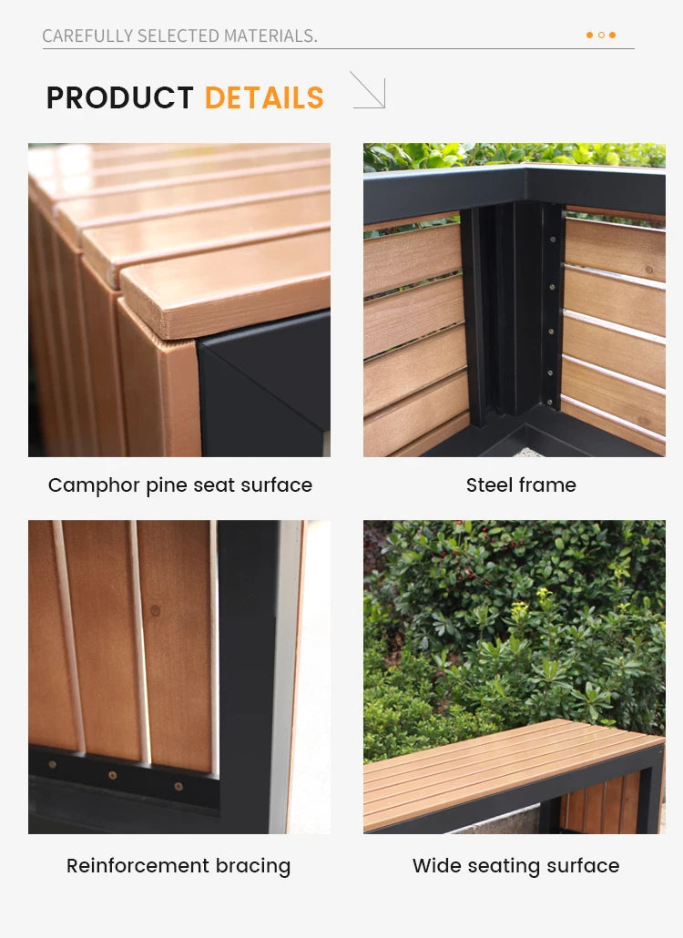 Meubles urbains modernes banc de jardin banc en acier inoxydable sièges de parc jardin en bois Patio extérieur bancs en acier inoxydable