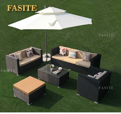 Outdoor rattan sofa, rainproof and sunscreen woven three piece set, tea table combination, outdoor furniture