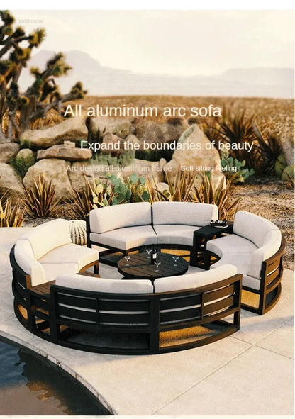 Outdoor Waterproof Sun Protection Garden Sofas Curved Outdoor Sofa Aluminum Alloy Courtyard Villa Reception Sofa Coffee Table A