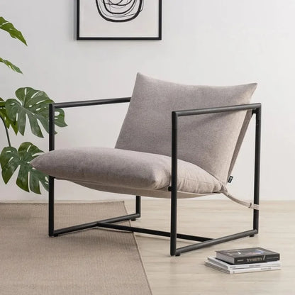 Metal Framed Accent Armchair with Shredded Foam Cushioning, Oatmeal
