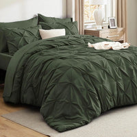 Oversized Queen Comforter Set Olive Green Bed in a Bag Oversized Queen 7 PCS GentleSoft™ Pintuck Bed Set Gift for Family Pinch P