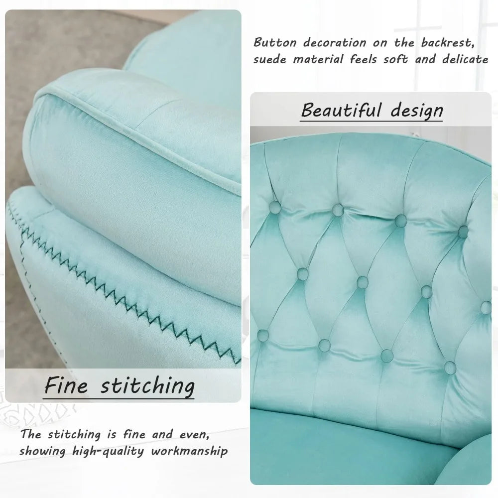Swivel Accent Chair with Ottoman Set, Velvet Modern Lounge Chair with Metal Base Frame & Footrest, Comfy Lazy Single Leisure Arm
