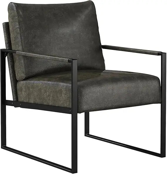 Mid Century Modern Accent Chair, PU Leather Armchair with Metal Frame,Comfy Single Reading Chair with Soft Padded Backrest and