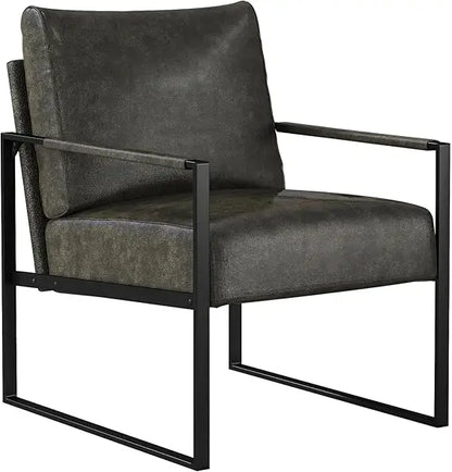 Mid Century Modern Accent Chair, PU Leather Armchair with Metal Frame,Comfy Single Reading Chair with Soft Padded Backrest and