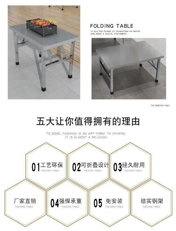 Square Folding Utility Table Home Restaurant Stainless Steel Dinner Tables Outdoor Indoor Portable Foldable Wedding Dining Table