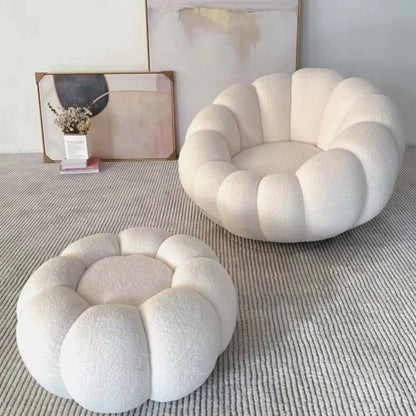 Modern White Velvet Swivel Lazy Sofa Chair New Design Pumpkin Lounge Ottoman Living Room Furniture Set for Hotels