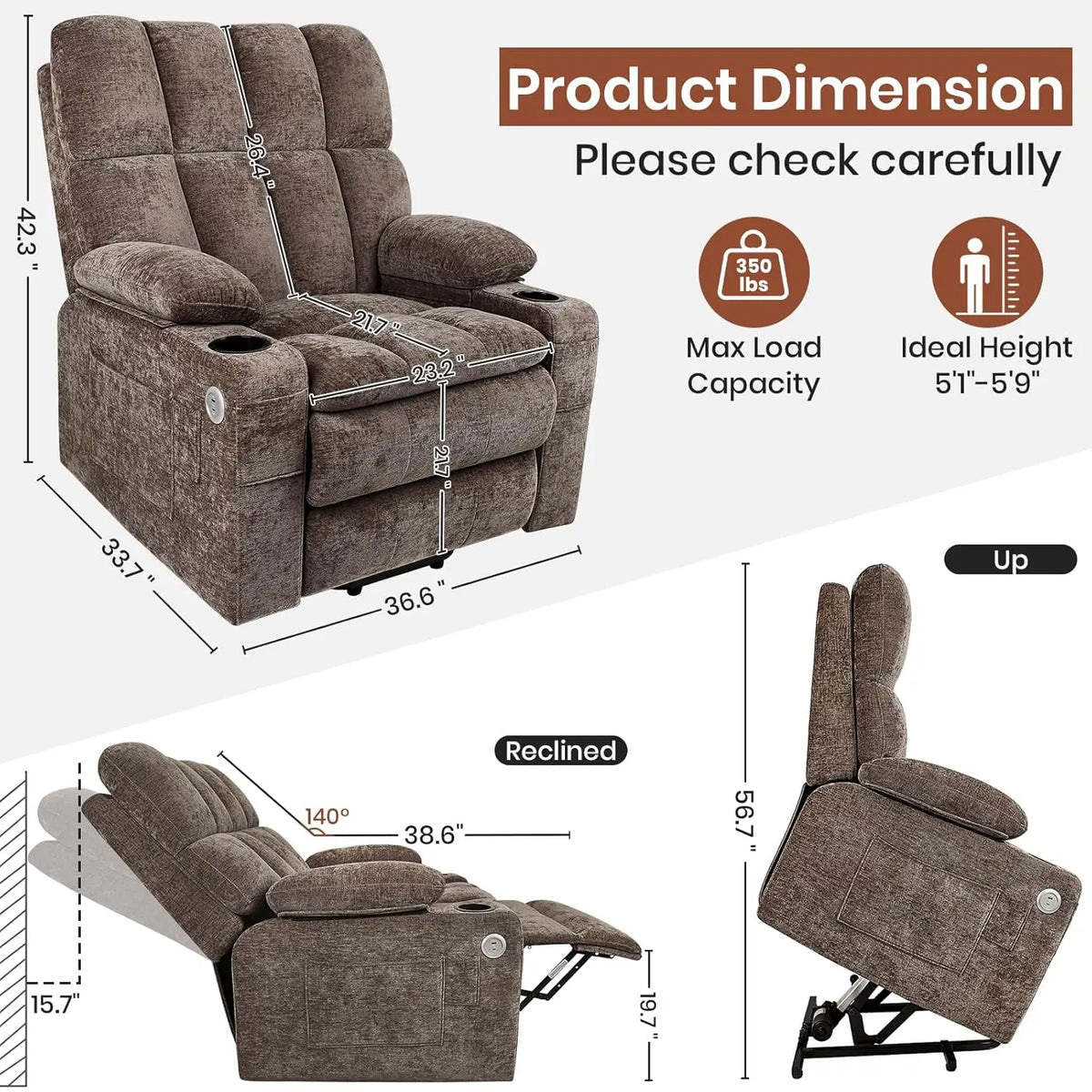 Dual Motor Power Lift Recliner for Elderly Adults with Heat Massage Lay Flat Feature Wireless Remote Cup Holder Customizable