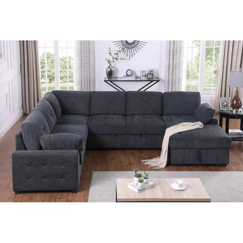 L-Shaped Corner Sofa with Storage & Convertible Bed, Multi-Functional Design for Living Room and Guest Space, Perfect for
