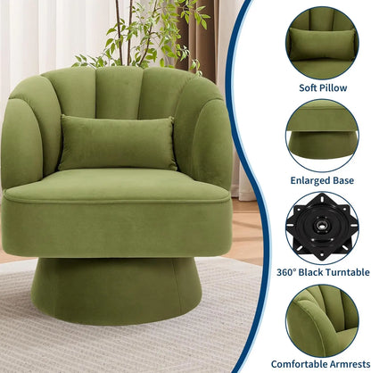 Modern Swivel Accent Chair 360° Barrel Lounge Chair with Padding & Backrest Velvet Upholstered Round Armchair for Bedroom