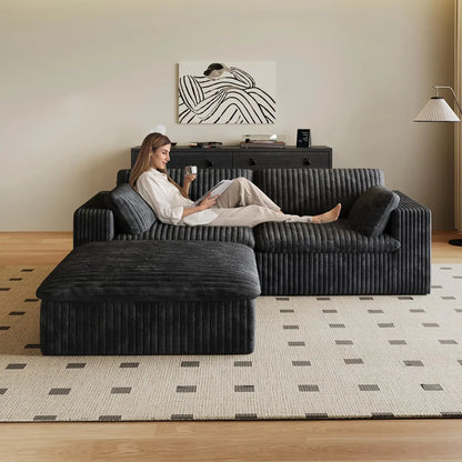 78.8" L - Shaped Modern Modular Sectional Cloud Couch with Ottoman: Plush Corduroy Upholstered Sofa for Living Rooms, Bedrooms