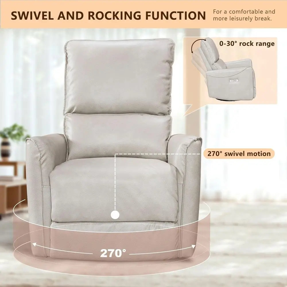 Oversized Power Recliner Swivel Glider Massage Heat Nursery Adjustable Headrest 26in Wide Armrest White Customized