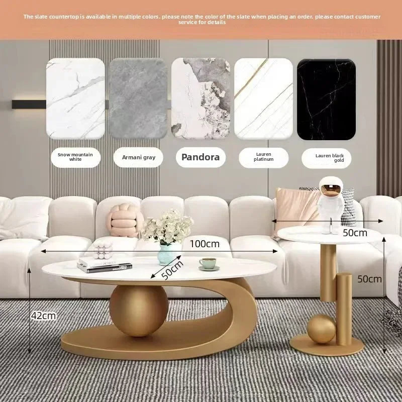 Bright Oval Coffee Tables for Tea Room Italian Rock Slab Easy To Clean Side Table Luxury Tables for Living Room a