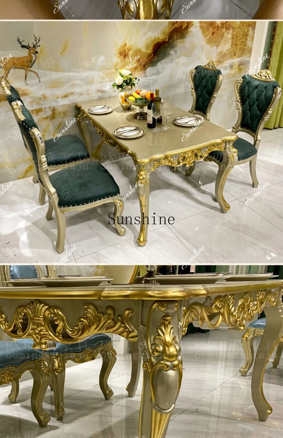 European dining table and chair combination classical solid wood villa household small apartment dining table  FT