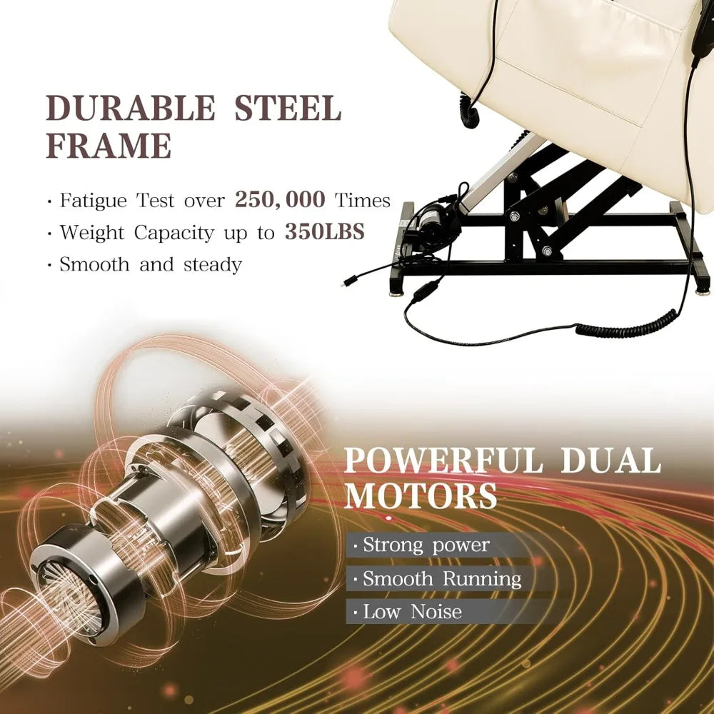 Recliner Chair for Adults, Dual Motor Power Lift Chair, Infinite Position, Lay Flat Lift, Massage and Heating, Exten